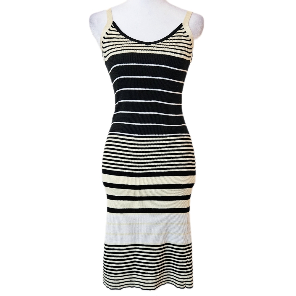 The Limited Ribbed Knit Bodycon Dress Womens Small Striped Sheath Y2K Retro Mod